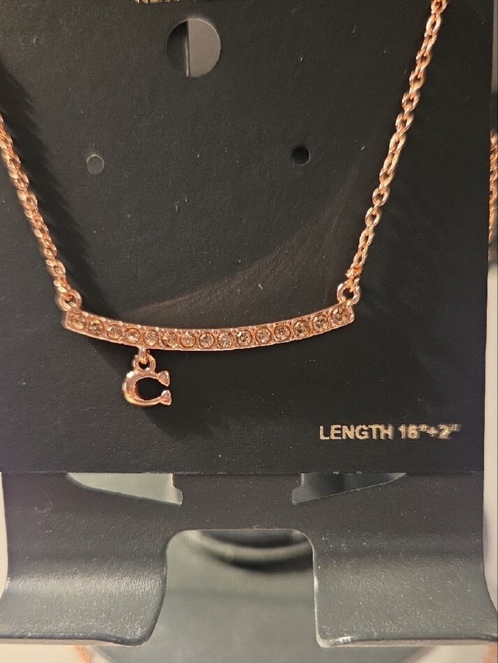 Coach Rose Gold Pavé Bar Necklace with C Charm - Picture 4 of 7